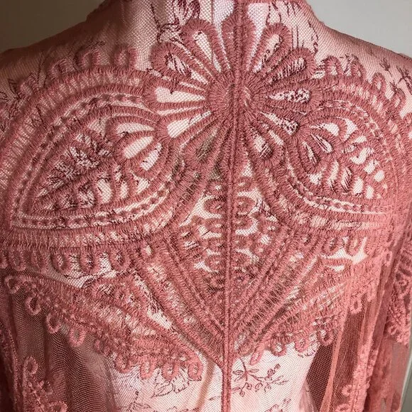 🌸 Vintage Inspired Terracotta Lace Duster Kimono | Boho Luxe Layering Piece - Picture 9 of 13